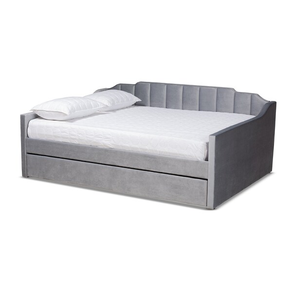 Baxton Studio Lennon Modern and Contemporary Grey Velvet Fabric Full Size Daybed with Trundle 186-11470-Zoro - main